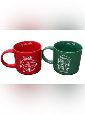 Dolly Parton Set x2 Christmas Mugs 16 oz Holly Dolly & Deck The Halls Red Green